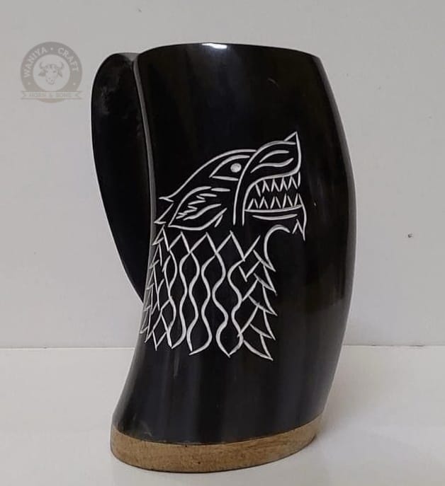 DRINKING HORN MUG WITH WOLF LOGO