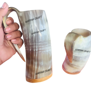 African Drinking Horn Mug With Wooden Base in High Quality With Best Price